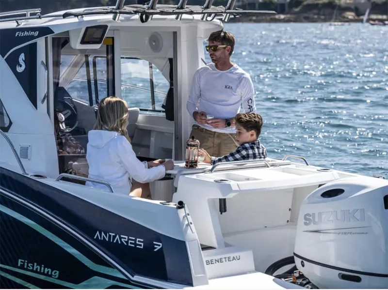 Slide: The Image of Manufacturer Provided Image: 2026 Beneteau Antares 7 boat with people enjoying a sunny day on the water. - 5
