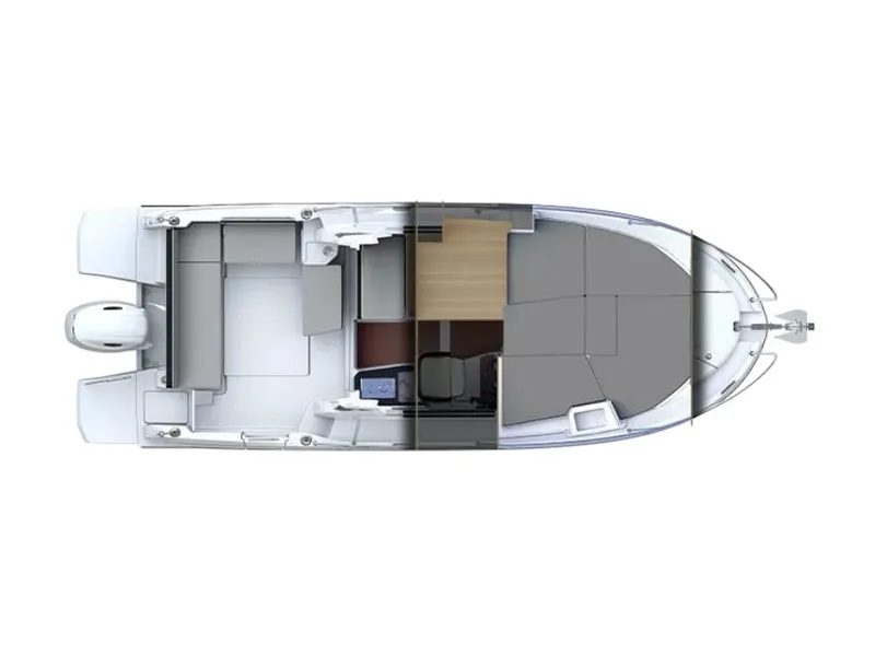 Slide: The Image of Manufacturer Provided Image: Top view layout of 2026 Beneteau Antares 7 boat, showcasing interior design and seating arrangement. - 10