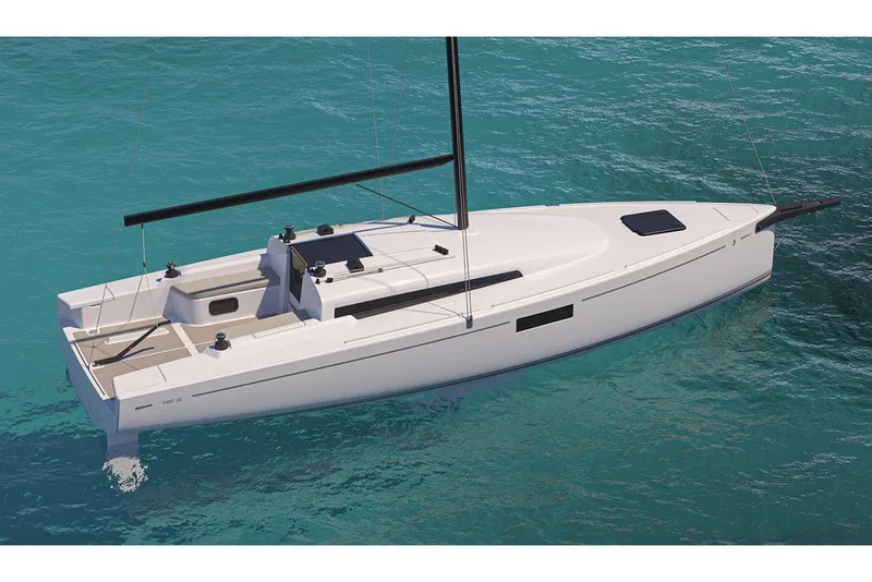 Slide: The Image of Manufacturer Provided Image: 2026 Beneteau First 30 sailboat on clear water. - 1