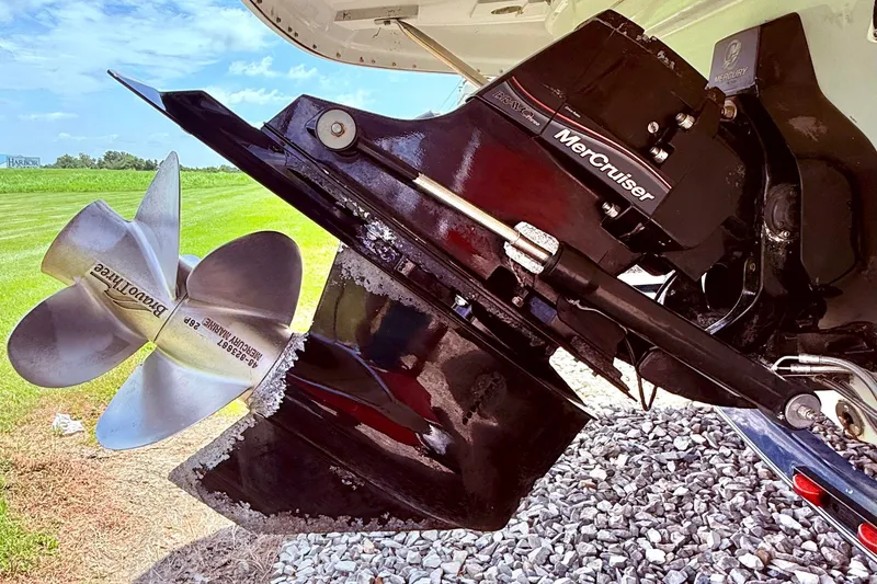 Slide: The Image of Close-up of a 2008 Crownline 220 EX boat's MerCruiser Bravo Three outdrive. - 4