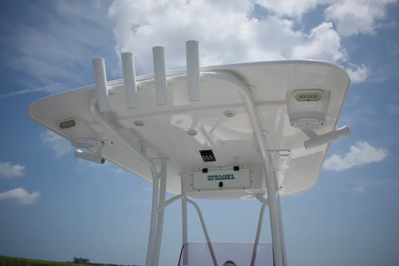 Slide: The Image of T-top of 2020 BlackJack 256 Coastal boat against a blue sky. - 18