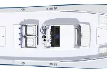 Slide: The Image of Overhead view of 2027 Regulator 31 boat, showcasing seating and control layout. - 7