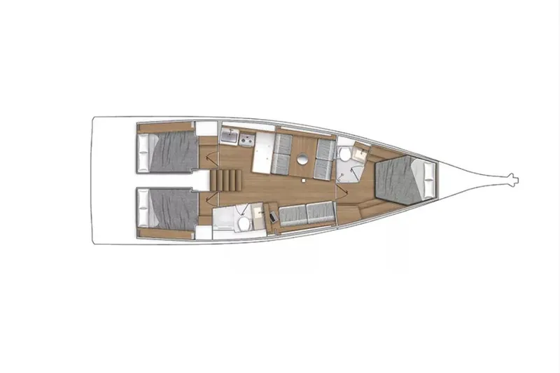 Slide: The Image of Manufacturer Provided Image: Floor plan of 2026 Beneteau First 44 sailboat, featuring cabins and living areas. - 7