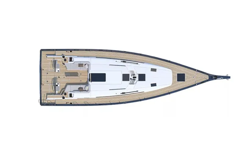 Slide: The Image of Manufacturer Provided Image: Top view of 2026 Beneteau First 44 sailboat, showcasing deck layout and design. - 8