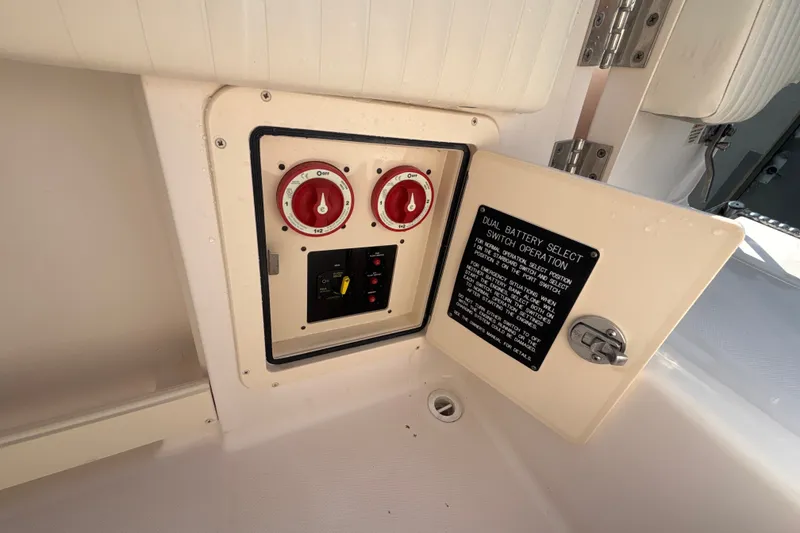 Slide: The Image of Dual battery switch panel on 2008 Grady-White Freedom 275 boat. - 15