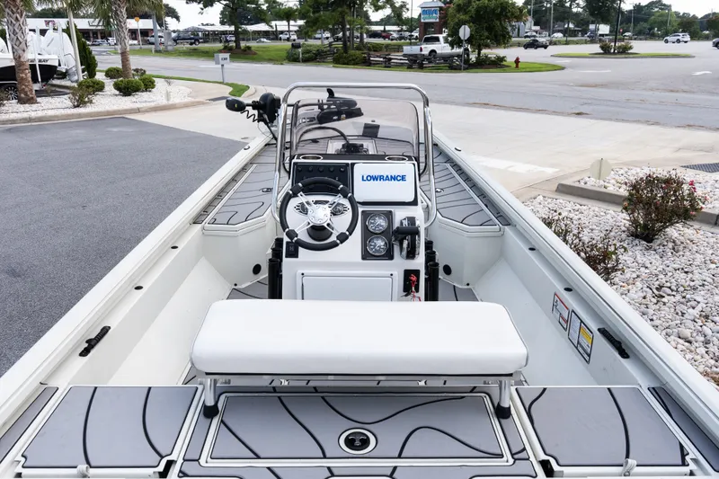 Slide: The Image of 2022 Ranger RB200 boat with Lowrance electronics, parked in a lot. - 7
