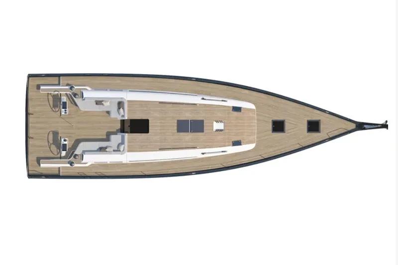 Slide: The Image of Manufacturer Provided Image: Top view of 2026 Beneteau First 53 sailboat deck layout. - 9