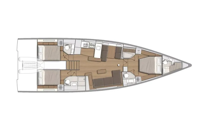 Slide: The Image of Manufacturer Provided Image: Interior layout of 2026 Beneteau First 53 yacht, featuring cabins, bathrooms, and living area. - 11