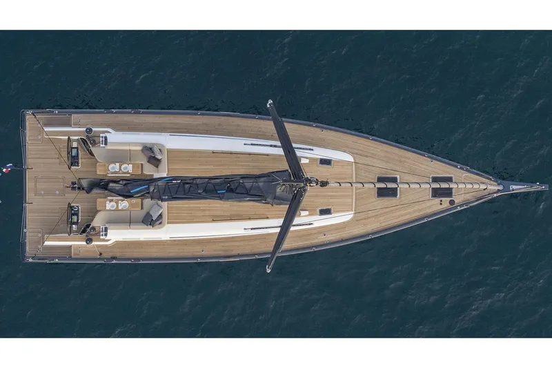 Slide: The Image of Manufacturer Provided Image: Aerial view of 2026 Beneteau First 53 yacht on the water. - 4