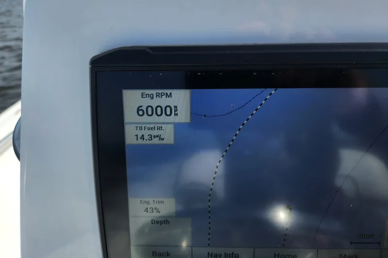 Slide: The Image of Display screen on 2023 Tidewater 196 CC Adventure showing engine RPM and fuel rate. - 59