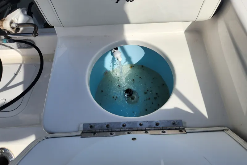 Slide: The Image of Livewell on 2023 Tidewater 196 CC Adventure boat, filled with water and debris. - 50