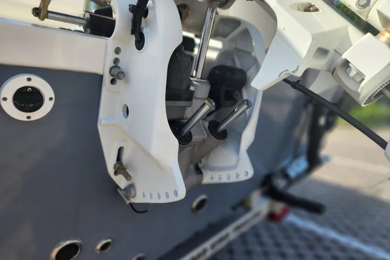 Slide: The Image of Close-up of 2023 Tidewater 196 CC Adventure boat engine mount details. - 23