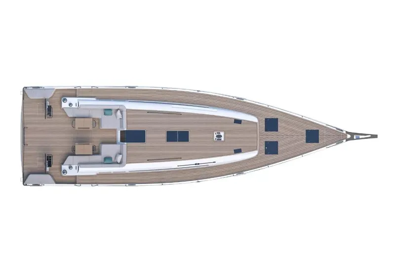 Slide: The Image of Manufacturer Provided Image: Top view of 2026 Beneteau First 60 yacht deck layout, showcasing sleek design and spacious seating. - 7