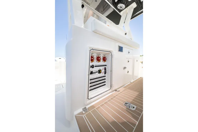 Slide: The Image of Control panel on 2027 Pursuit S 388 Sport boat, featuring modern design and functionality. - 18