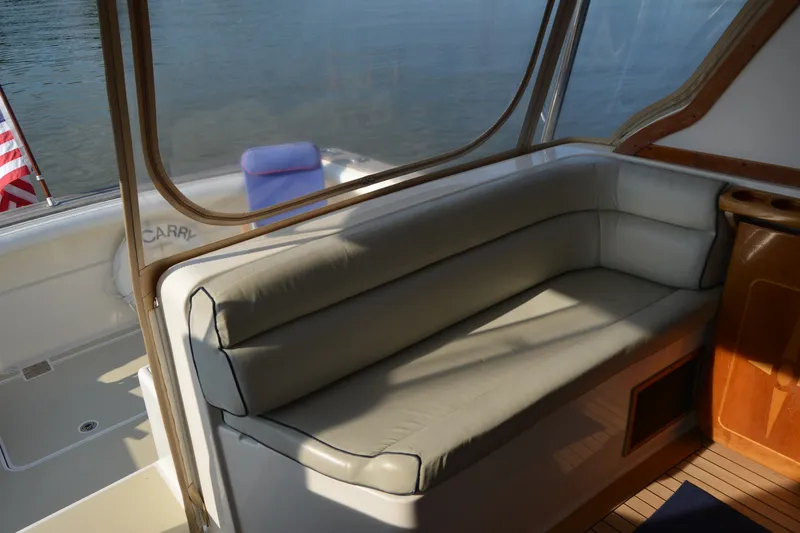 Slide: The Image of Interior seating of 2005 Sabre 38 Express yacht with lake view. - 53