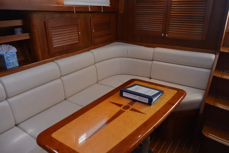 Slide: The Image of Interior of 2005 Sabre 38 Express yacht with elegant wood and leather seating. - 75