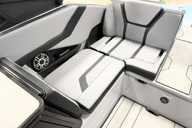 Slide: The Image of 2026 Yamaha Boats 255XD interior seating with modern design and premium upholstery. - 9
