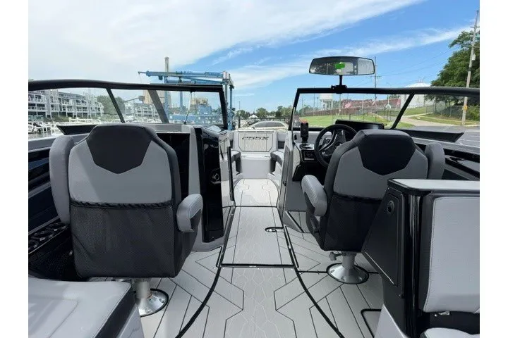 Slide: The Image of 2026 Yamaha Boats 255XD interior with modern seating and sleek design. - 38