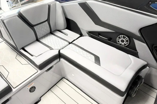 Slide: The Image of Luxurious interior seating of 2026 Yamaha Boats 255XD with modern design and premium materials. - 8
