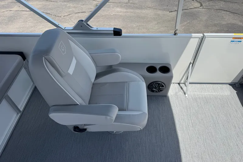 Slide: The Image of 2027 Godfrey Xperience 2286 Flip Lounge boat seat with cup holders and speaker. - 10