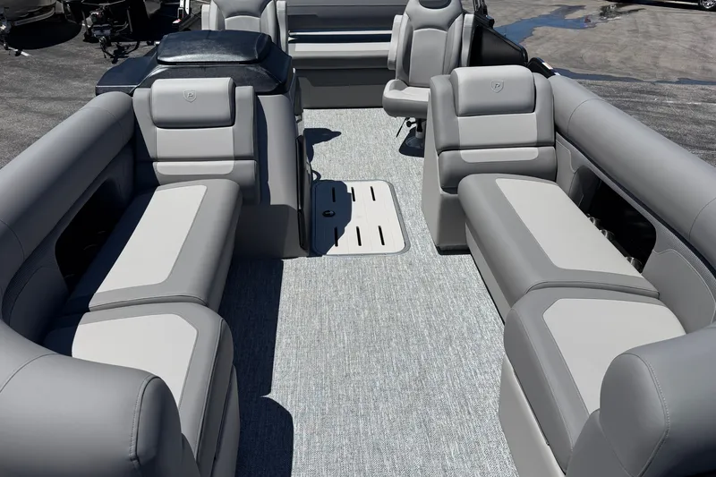 Slide: The Image of 2026 Premier 230 Sunsation RL pontoon boat interior with luxurious seating and modern design. - 14