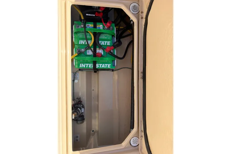 Slide: The Image of Battery compartment of a 2017 Ranger Tugs R-23 boat with Interstate batteries. - 21