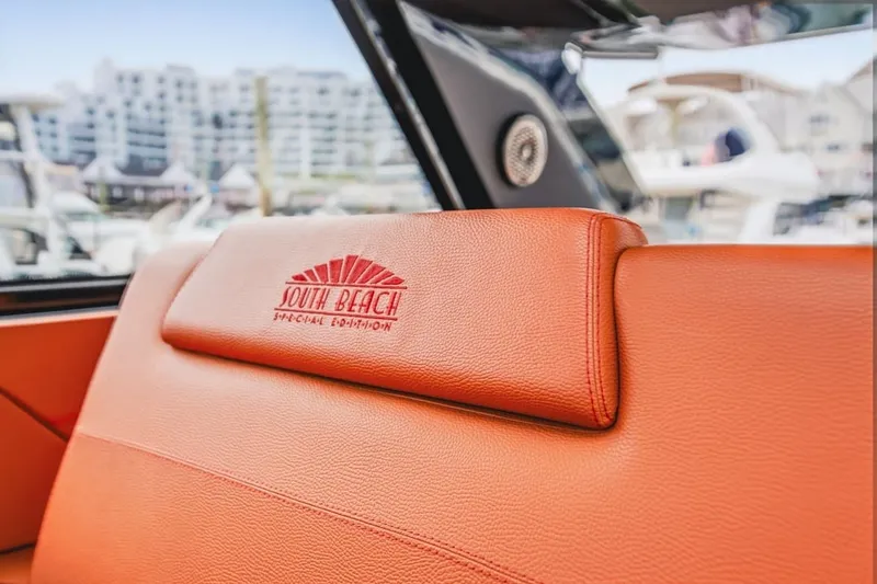 Slide: The Image of Orange leather seating on 2022 Cruisers Yachts 42 GLS I/O, South Beach Special Edition. - 70