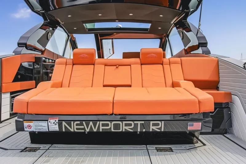Slide: The Image of Luxurious 2022 Cruisers Yachts 42 GLS I/O with orange seating, Newport RI. - 48