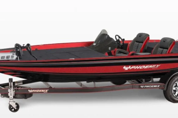 The Image of 2026 Phoenix 819 ZXL boat, red and black design, on a matching trailer. - 2