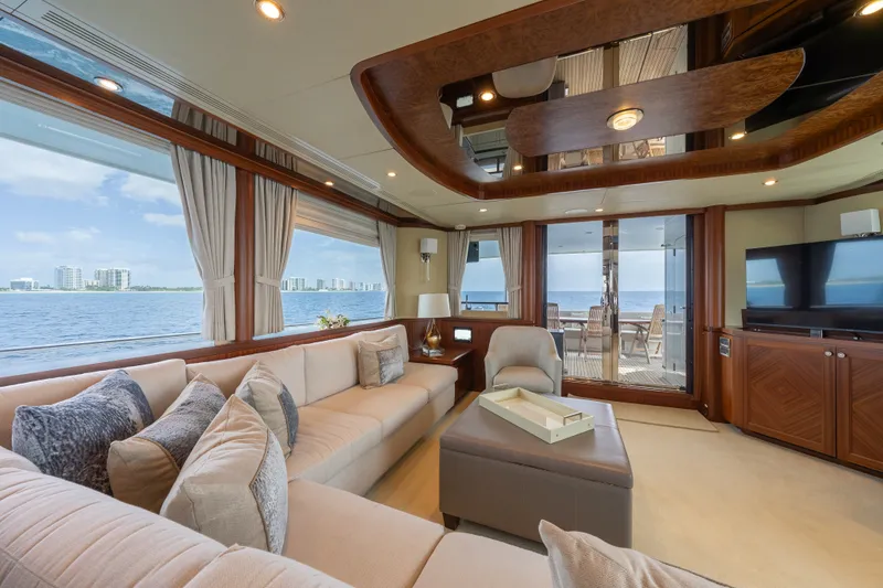Slide: The Image of Luxurious interior of 2013 Ocean Alexander 90 Skylounge Motoryacht with ocean view. - 19