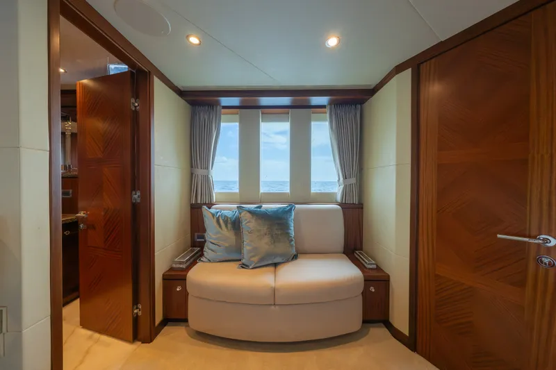 Slide: The Image of Luxurious interior of 2013 Ocean Alexander 90 Skylounge Motoryacht with elegant seating and ocean view. - 35