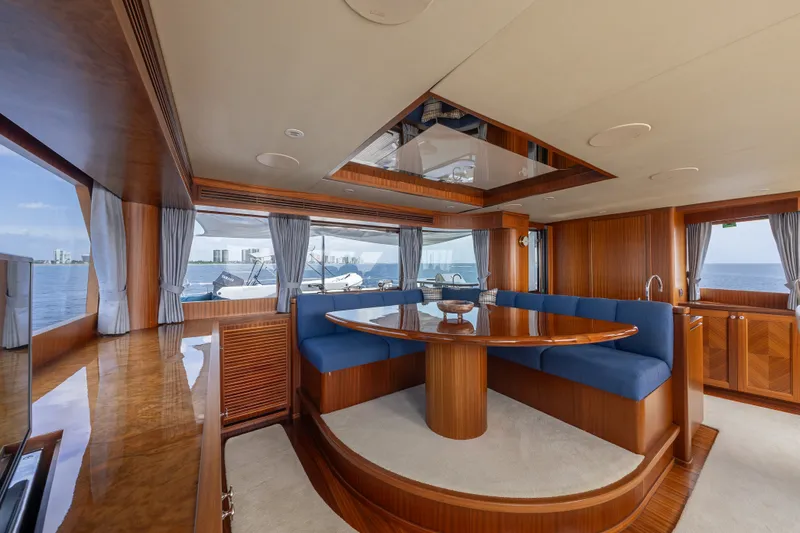 Slide: The Image of Luxurious interior of 2013 Ocean Alexander 90 Skylounge Motoryacht with elegant wood finishes. - 8