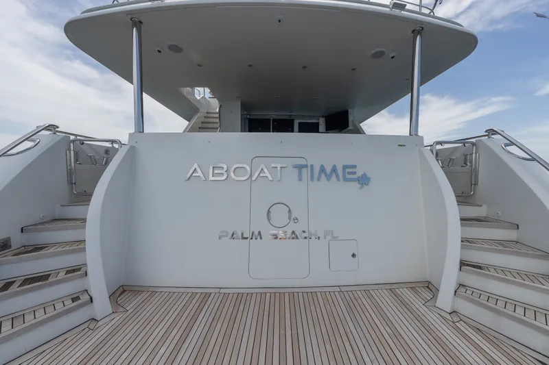 Slide: The Image of Ocean Alexander 90 Skylounge Motoryacht 2013, rear view with "Aboat Time" name, Palm Beach, FL. - 63