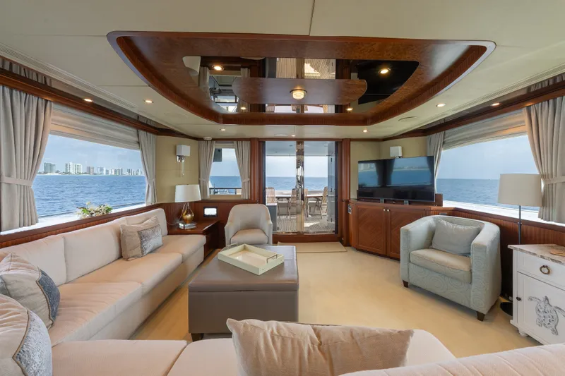 Slide: The Image of Luxurious interior of 2013 Ocean Alexander 90 Skylounge Motoryacht with ocean view. - 17