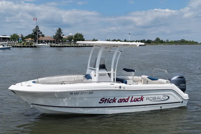 The Image of A white 2019 Robalo R222 Center Console boat on calm waters. - 0
