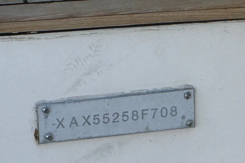 Slide: The Image of Hull identification number on 2008 Azimut 55E yacht, XAX55258F708, displayed on metal plate. - 42