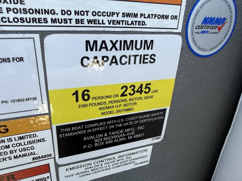 Slide: The Image of Sign shows maximum capacity: 16 persons or 2345 lbs. Includes manufacturer information. - 8