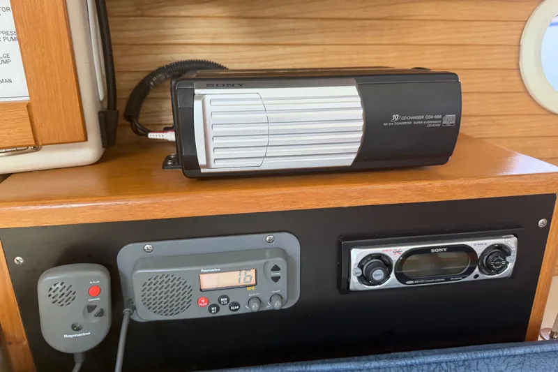 Slide: The Image of Interior of 2003 Catalina 28 MkII with Sony CD changer and Raymarine radio equipment. - 18