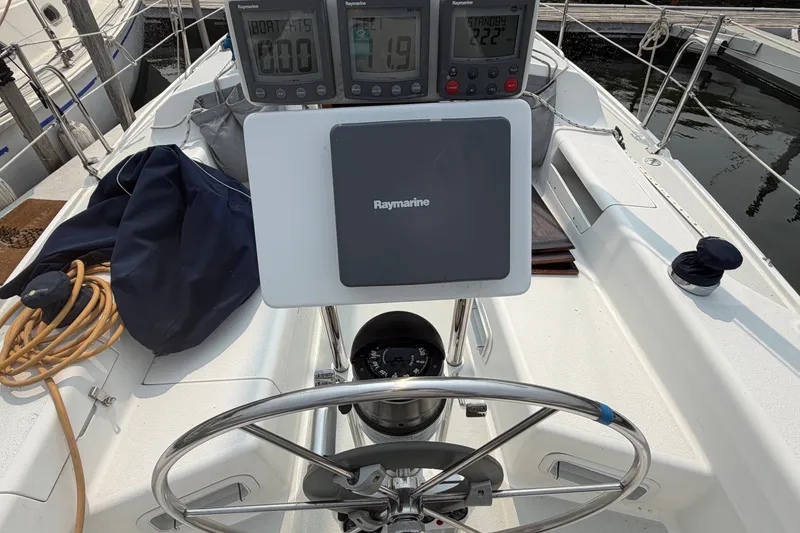 Slide: The Image of Cockpit of 2003 Catalina 28 MkII sailboat with Raymarine navigation equipment. - 12