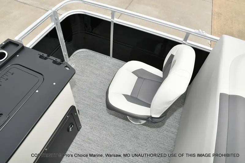 Slide: The Image of The image shows the seating area of a 2027 Sun Tracker Fishin' Barge 20 DLX. - 12