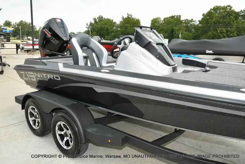 Slide: The Image of A modern Nitro Z19 XL Pro boat on a trailer, featuring a powerful outboard motor. - 3