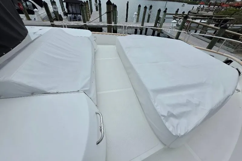Slide: The Image of Flybridge deck of 2024 Sirena 58 Flybridge MY yacht, covered seating area. - 23