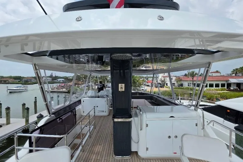 Slide: The Image of Flybridge view of 2024 Sirena 58 yacht, showcasing sleek design and spacious deck. - 35