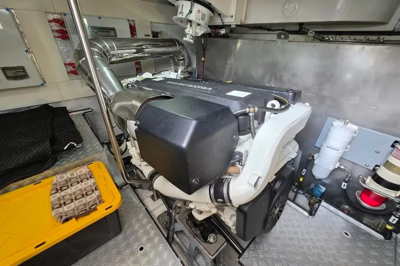 Slide: The Image of Engine room of 2024 Sirena 58 Flybridge MY yacht, showcasing advanced machinery. - 124