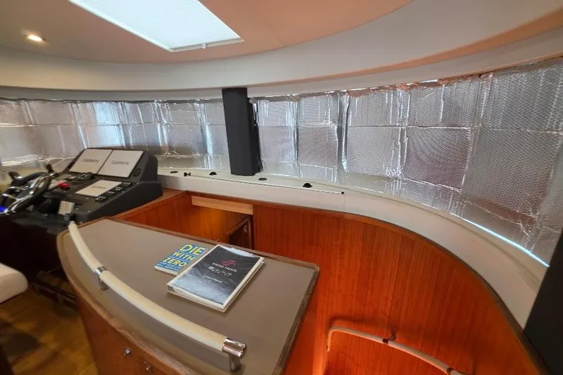 Slide: The Image of Interior of 2024 Sirena 58 Flybridge MY yacht with helm and books on console. - 85
