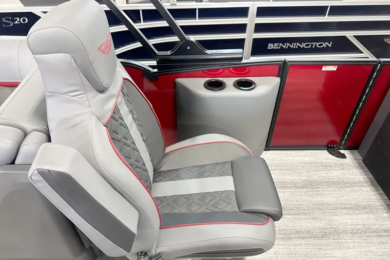 Slide: The Image of Luxurious seating on 2027 Bennington 22 M Open Fastback Quad Bench with stylish design and cup holders. - 14