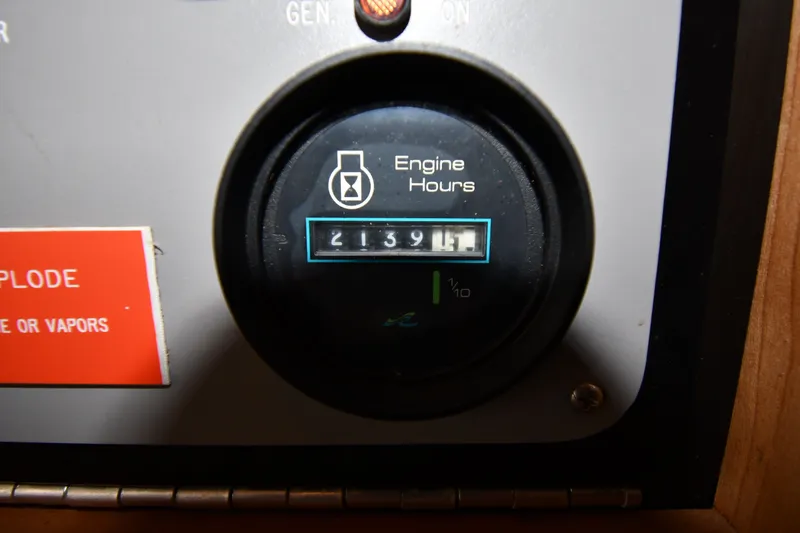 Slide: The Image of Engine hour meter showing 2139.1 hours on 1989 Sea Ray 390 Express Cruiser. - 39