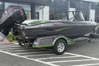 The Image of 2026 Ranger 1880MS boat with trailer, parked outdoors near a building. - 0