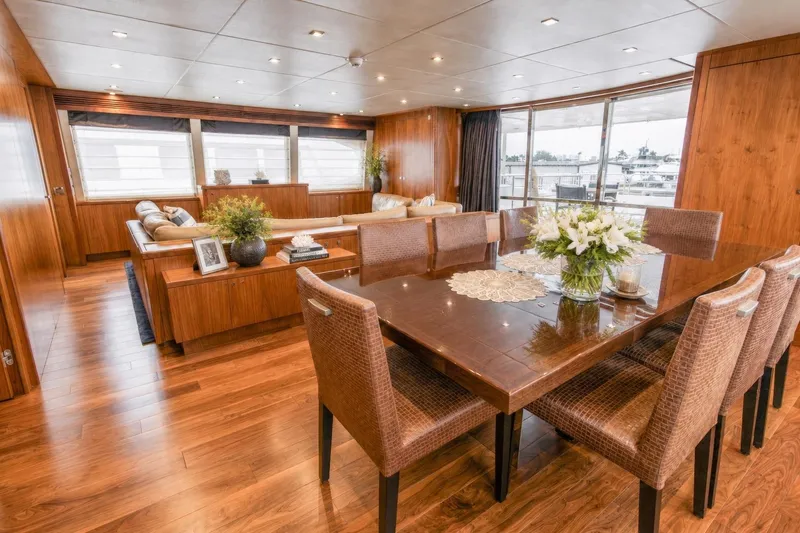 Slide: The Image of Luxurious interior of 2014 Sunseeker 131 Yacht with elegant dining and seating area. - 26