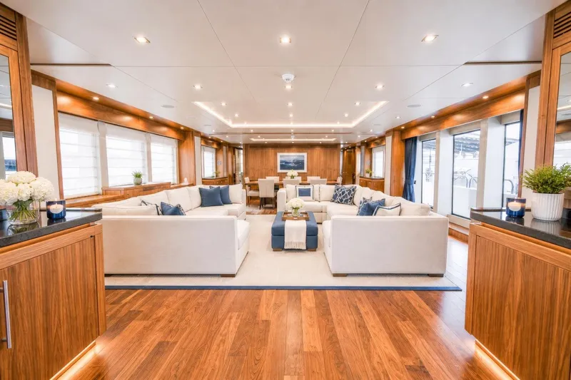 Slide: The Image of Luxurious interior of 2014 Sunseeker 131 Yacht with elegant seating and wooden accents. - 4